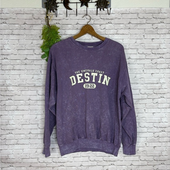 Novelty Destination Destin Florida Purple Tie Dye Crewneck - Picture 1 of 3